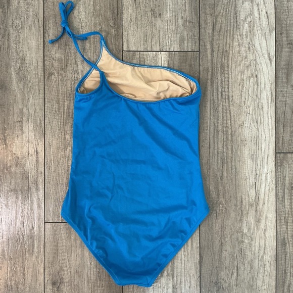 J.Crew One Shoulder Swimsuit Blue Tie Strap Lined Size 8 - Picture 5 of 8